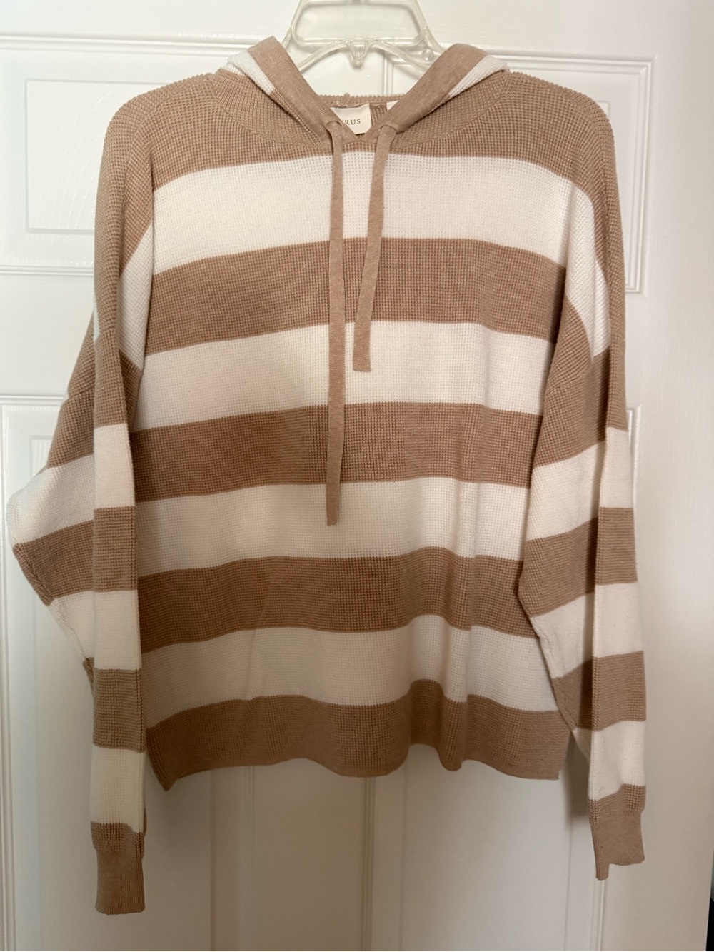Cyrus Striped Hooded Pullover Sweater - Beige & White